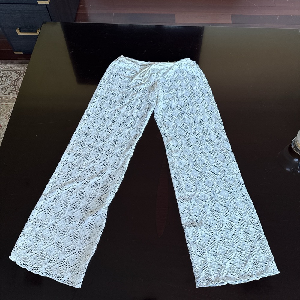 Becca White Crochet Wide-Leg Pants